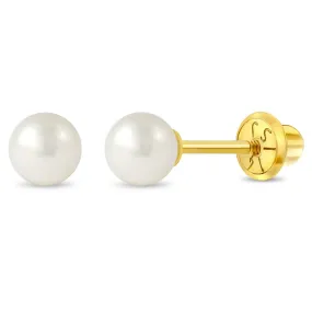 14k Classic 4mm Cultured Pearl Chidlrens Earrings - Screw Back