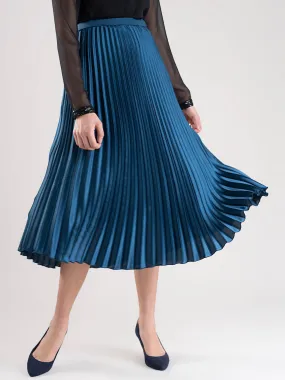 Accordion Pleated Satin Skirt - Teal