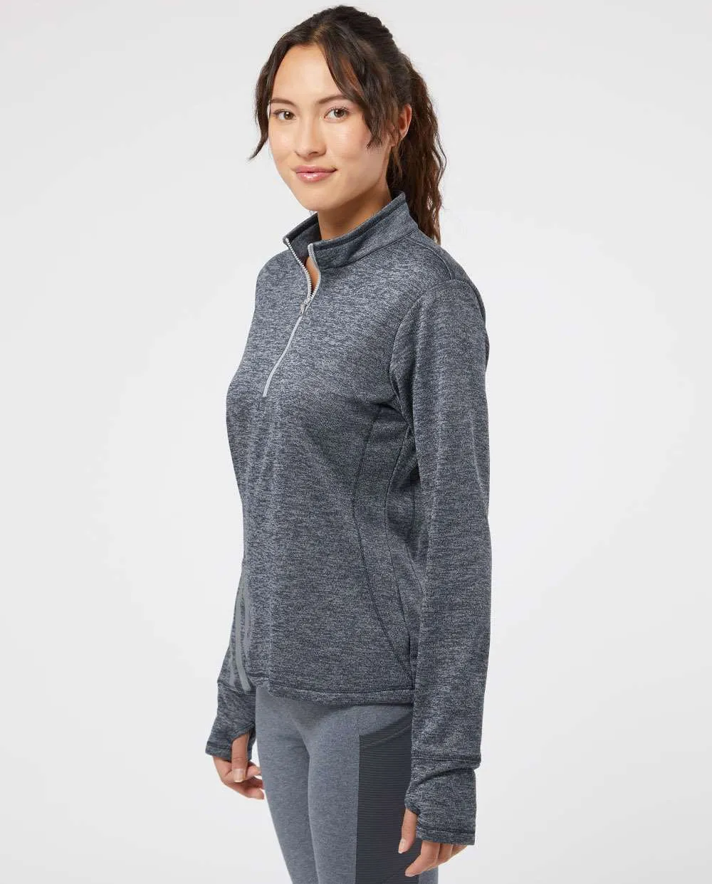 Adidas Ladies Brushed Terry Heathered QuarterZip Pullover