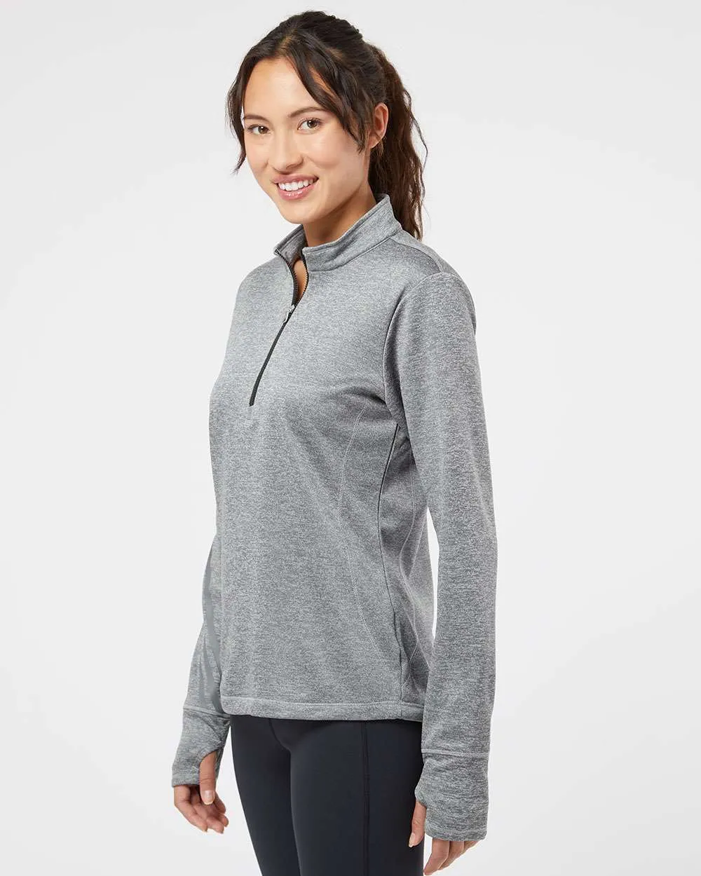 Adidas Ladies Brushed Terry Heathered QuarterZip Pullover