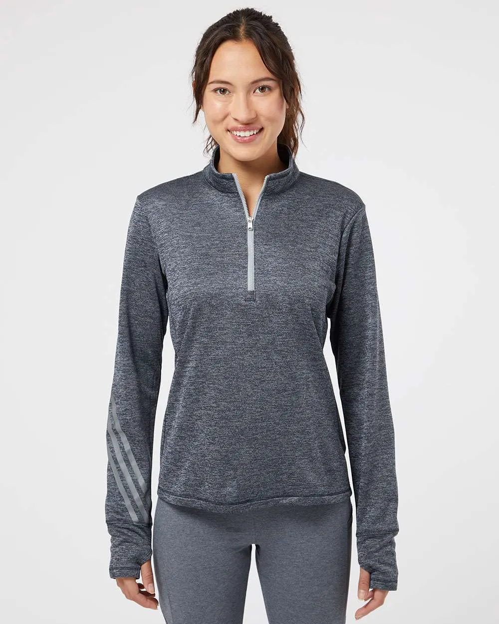 Adidas Ladies Brushed Terry Heathered QuarterZip Pullover