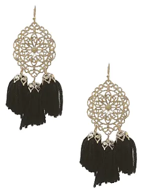 Adora Black Ornate Tassel Earrings