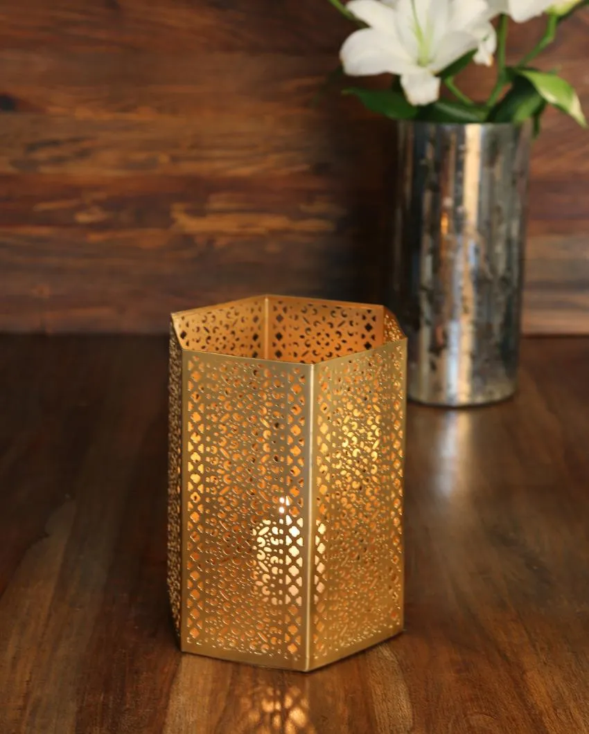 Antique Gold Finish Candle Holders | Set  Of 2