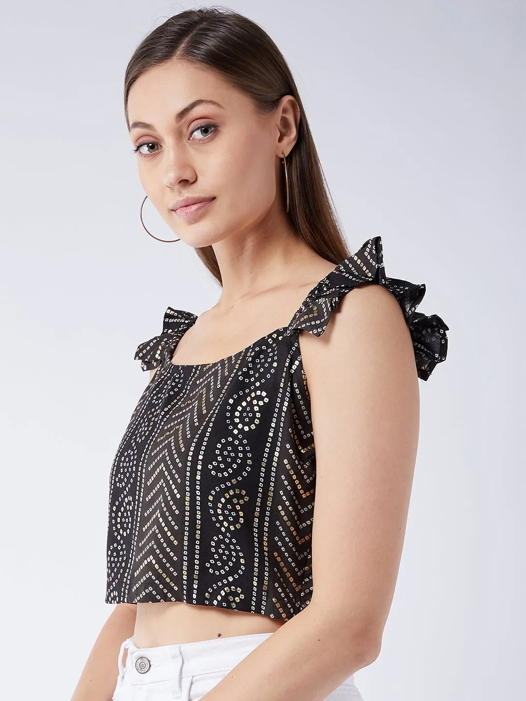 Black Gold Bandhani Crop Top