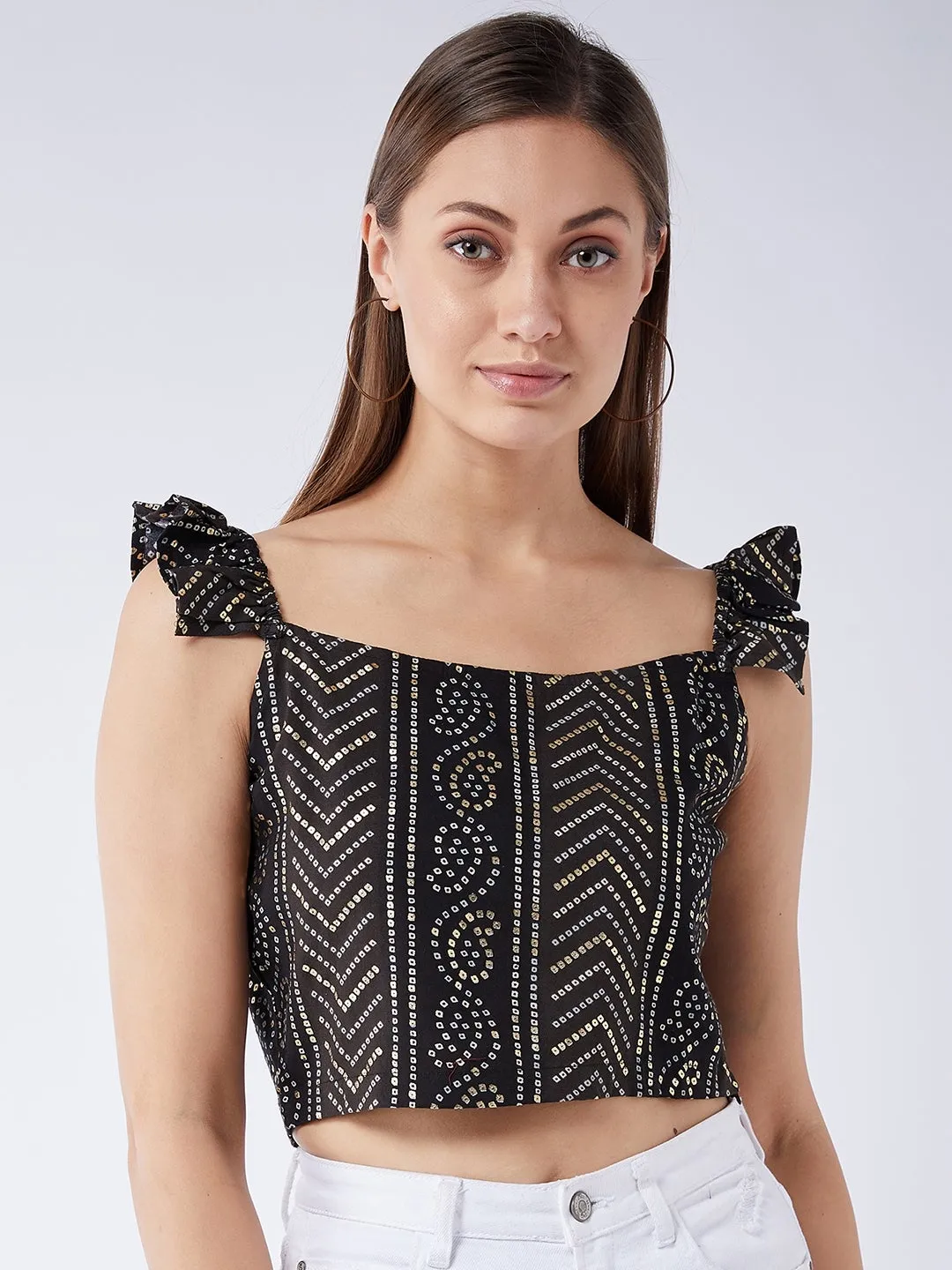 Black Gold Bandhani Crop Top