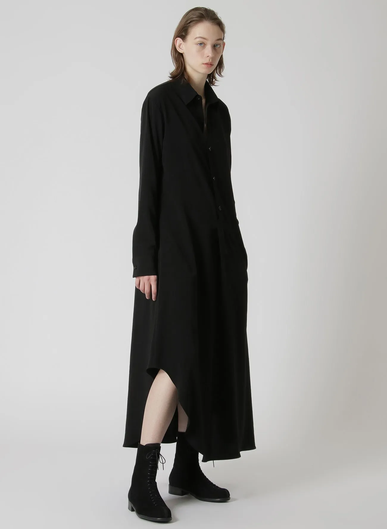 CREPE de CHINE FLARED SHIRT DRESS