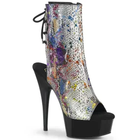 DELIGHT-1018SP Black & Multi Colour Calf High Peep Toe Boots