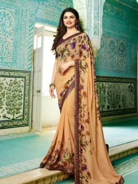 Demanding Peach Colored Casual Wear Printed Georgette Saree