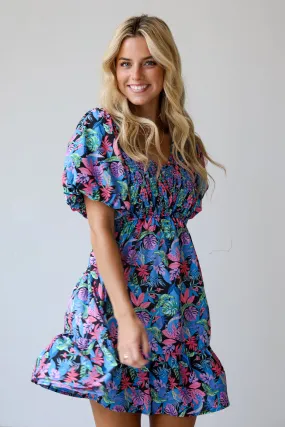 FINAL SALE - Bahama Beauty Blue Leaf Print Mini Dress