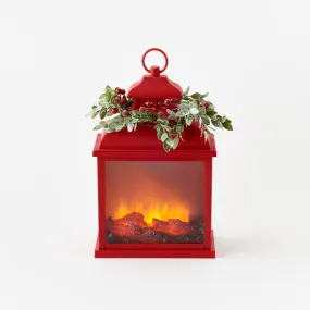 Fire Light Lantern Red with Berry Wreath