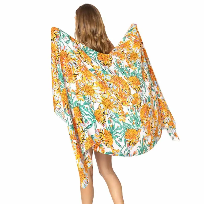 Flower Printed Oblong Scarf