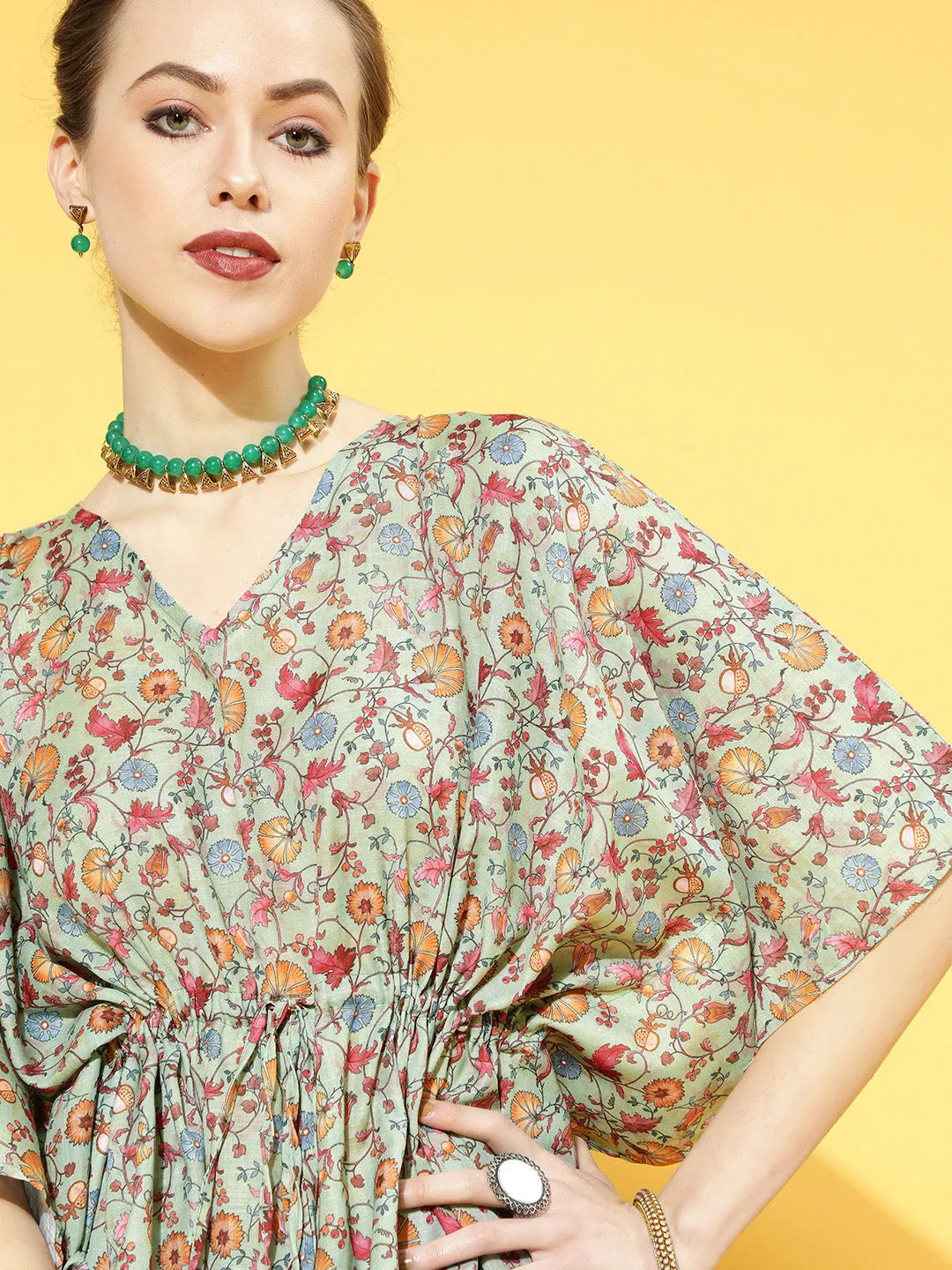 Garden Green Floral Kaftan