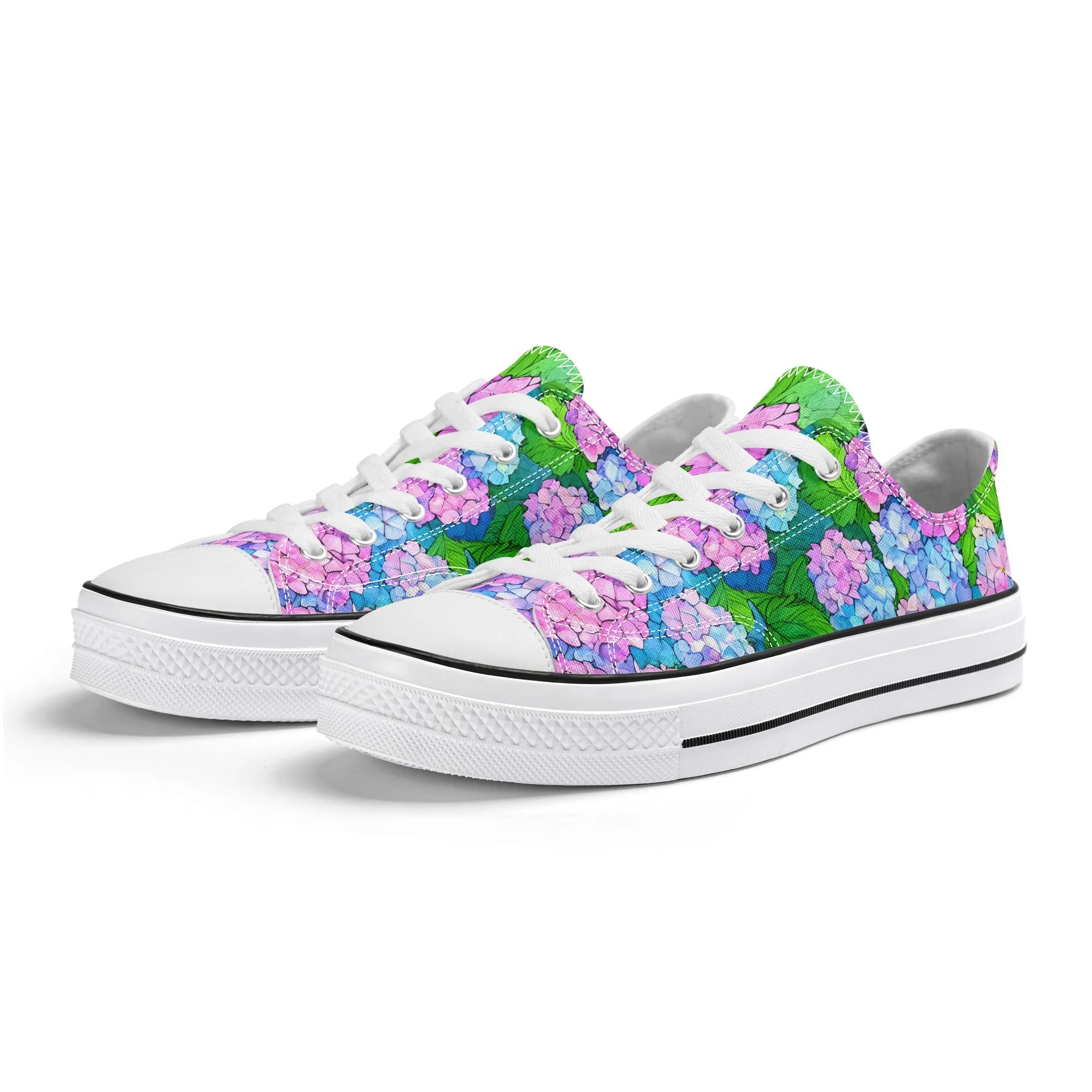 Hydrangea Mens Low Top Shoes, Garden Classic Canvas Converse Sneakers.