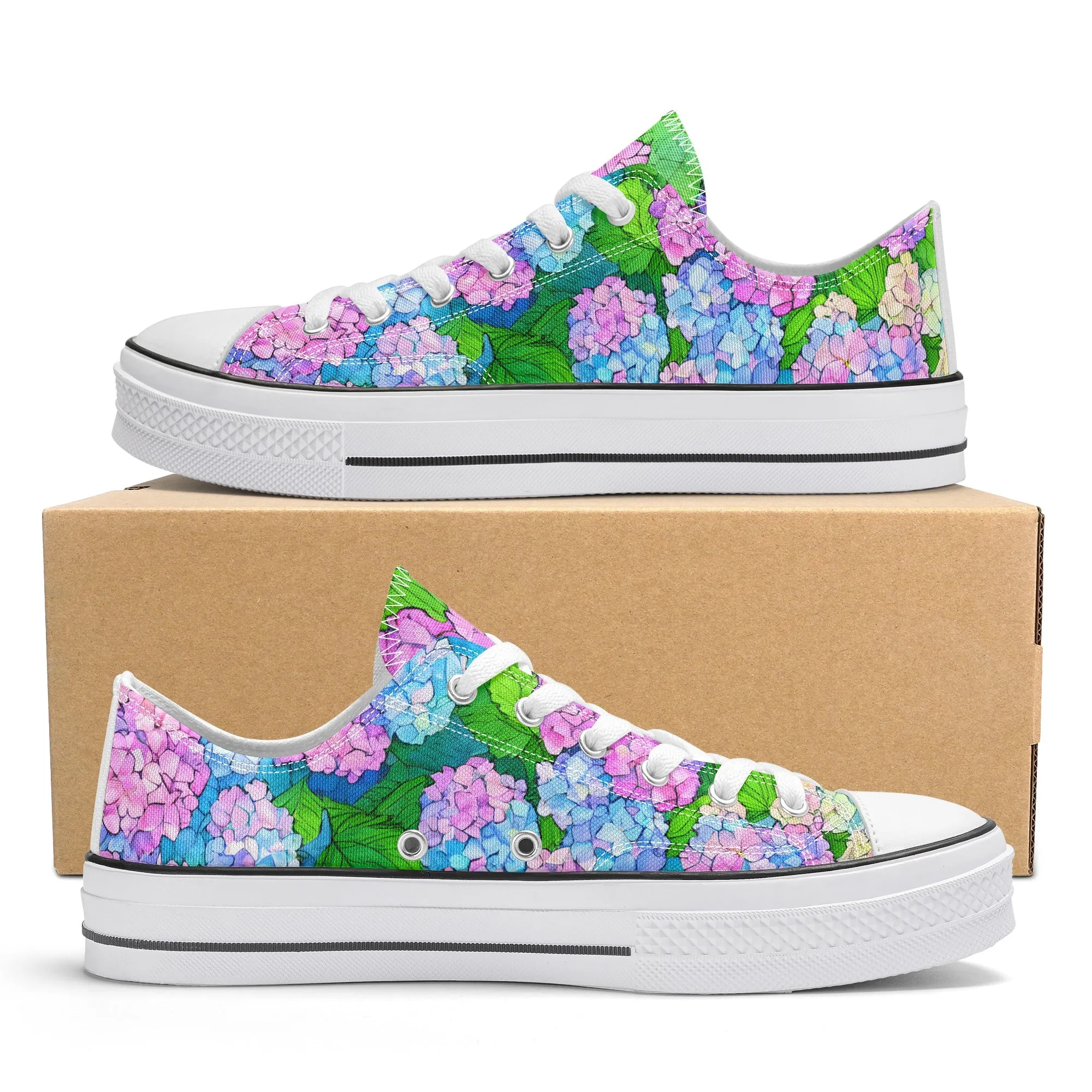 Hydrangea Mens Low Top Shoes, Garden Classic Canvas Converse Sneakers.