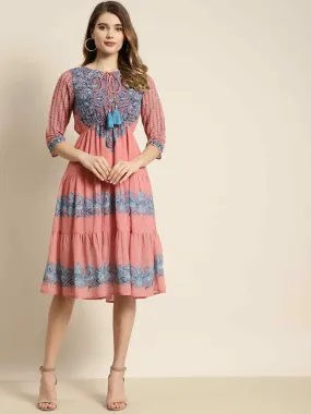 Juniper Pink Georgette Printed Tiered Dress