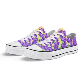 Lavender Mens Low Top Shoes, Garden Classic Canvas Converse Sneakers.