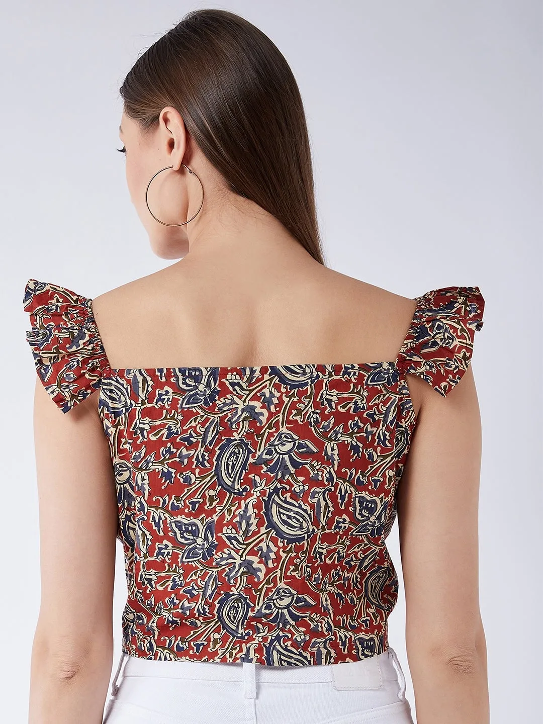 Maroon Kalamkari Crop Top