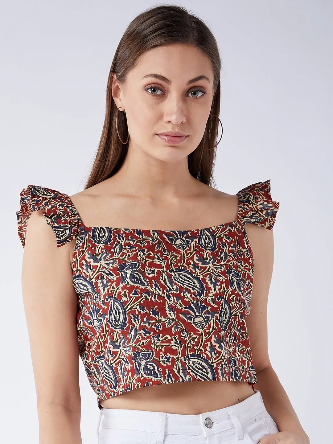 Maroon Kalamkari Crop Top