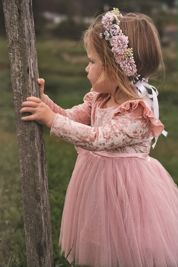 Nellie Girls Velvet Dress - Pink