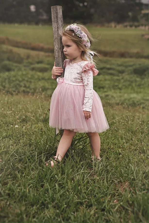 Nellie Girls Velvet Dress - Pink