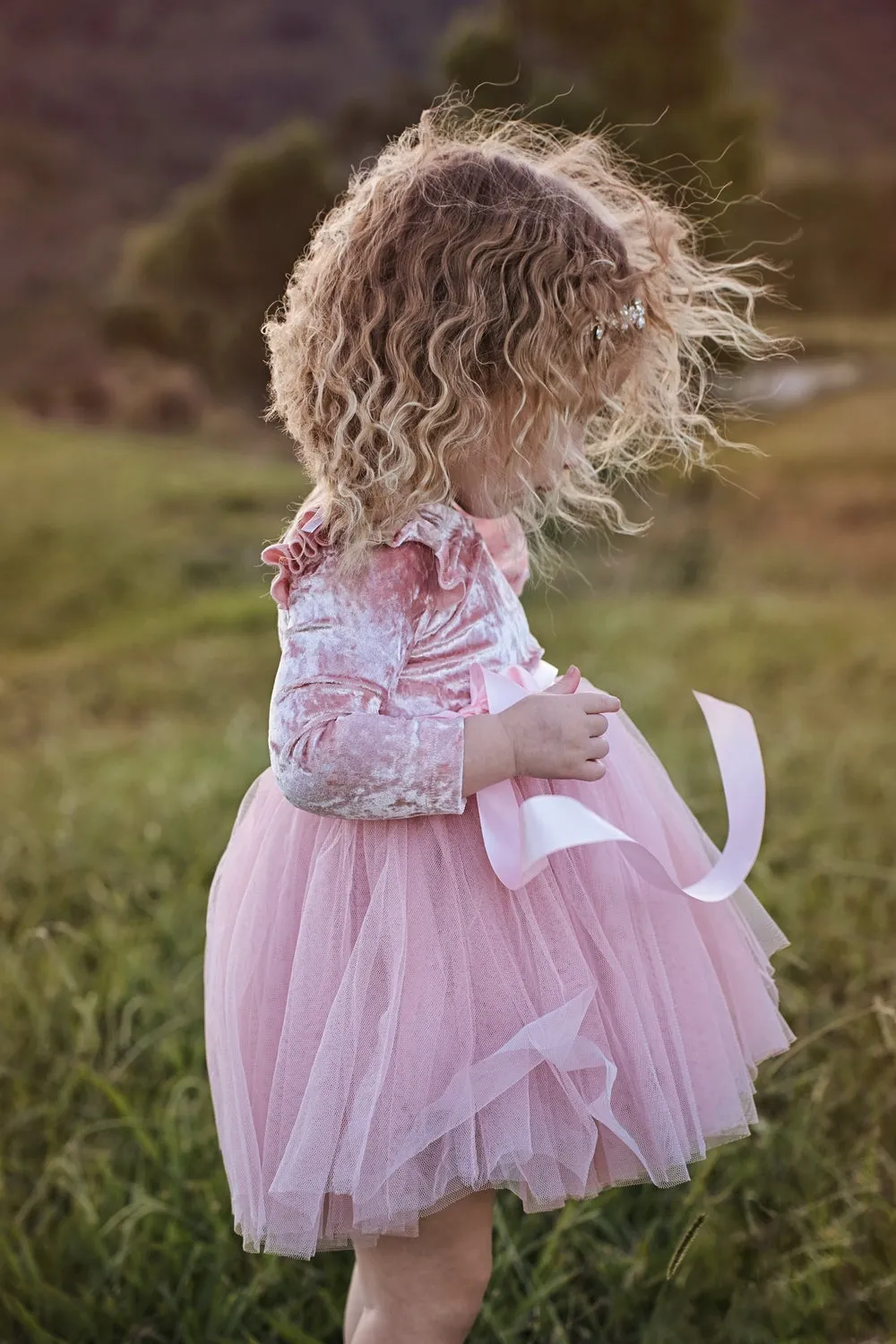 Nellie Girls Velvet Dress - Pink