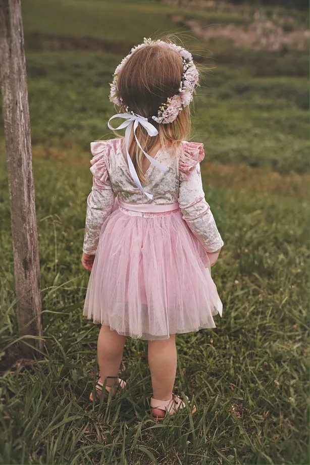 Nellie Girls Velvet Dress - Pink