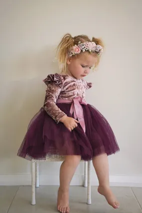 Nellie Girls Velvet Dress - Plum