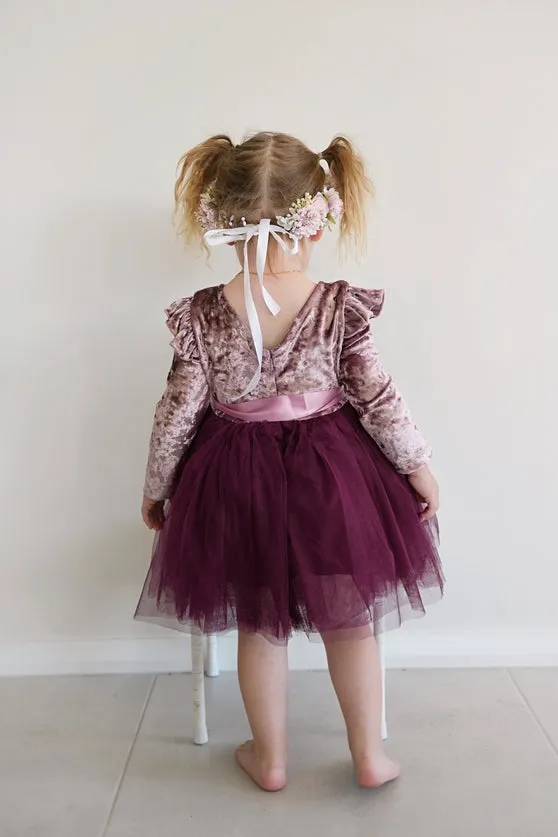 Nellie Girls Velvet Dress - Plum