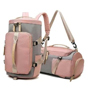 Pink and Gray Womens Gym Bag Backpack with Matching Duffel Bag