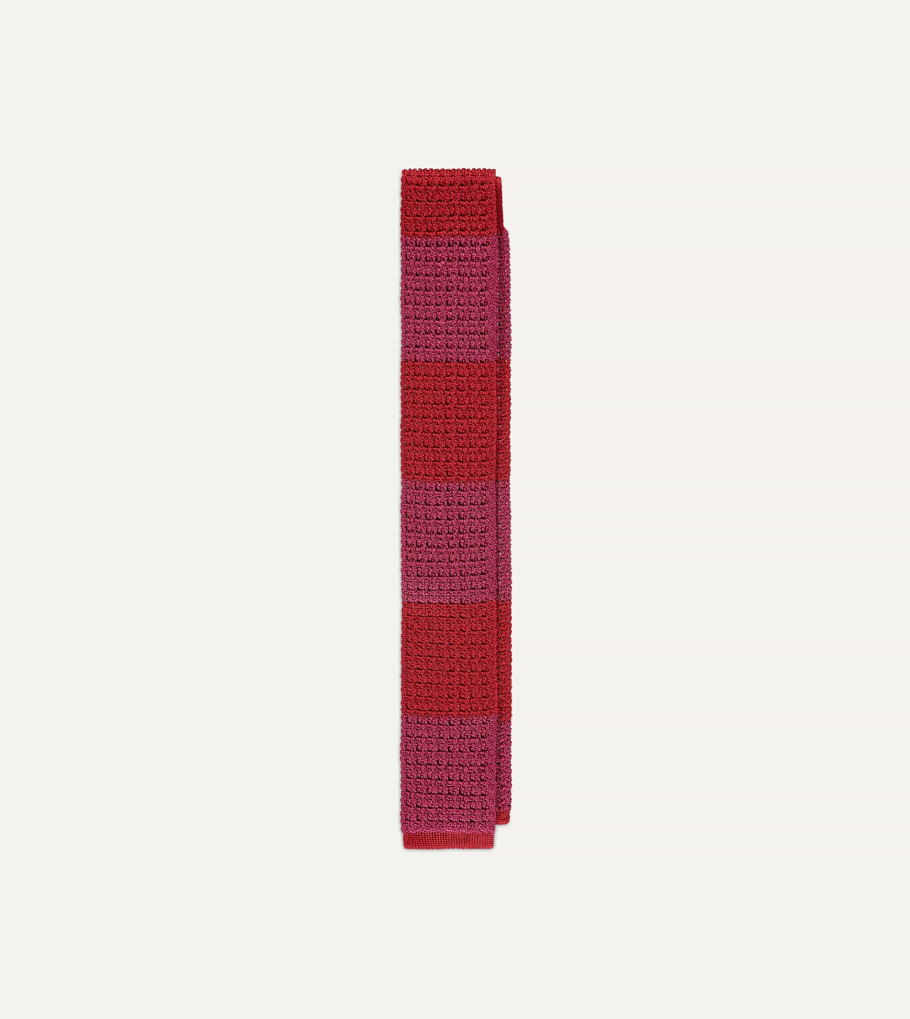 Pink and Red Block Stripe Knitted Silk Tie