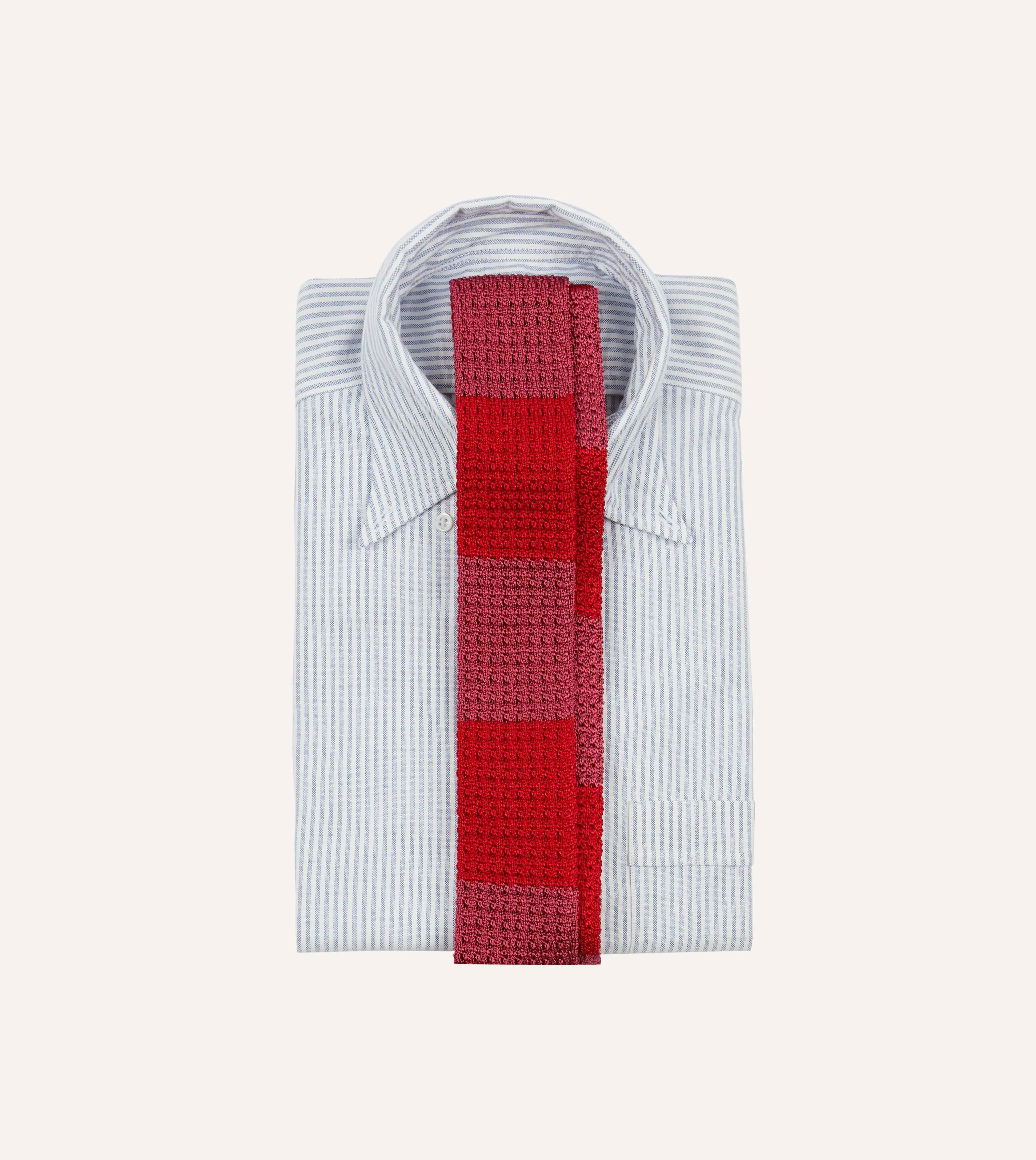 Pink and Red Block Stripe Knitted Silk Tie