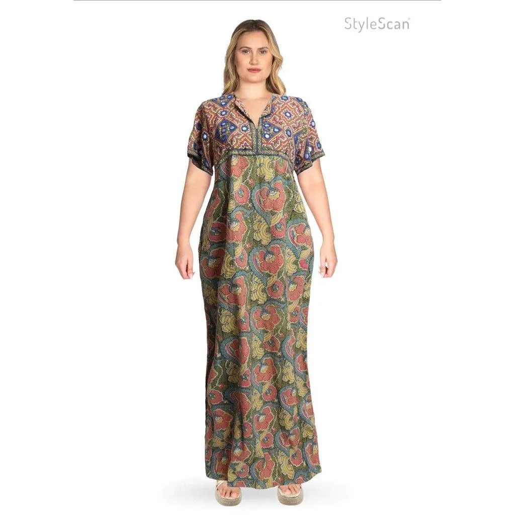 RAMONA RULL 1960's Multicolored Batik Maxi Dress | Size L/XL