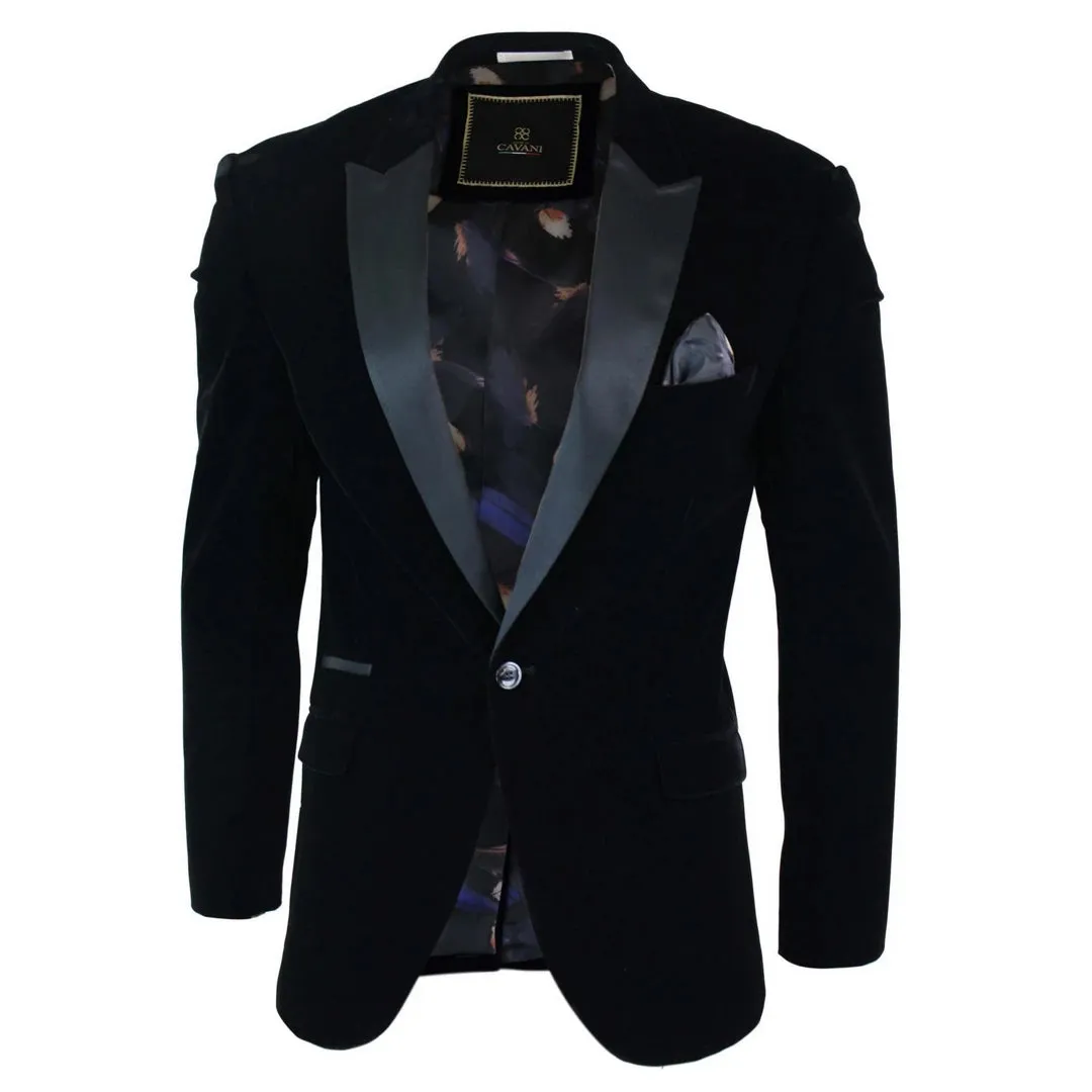 Rosa - Men's Soft Velvet Black Navy 1 Button Dinner Jacket Tuxedo Blazer Fit