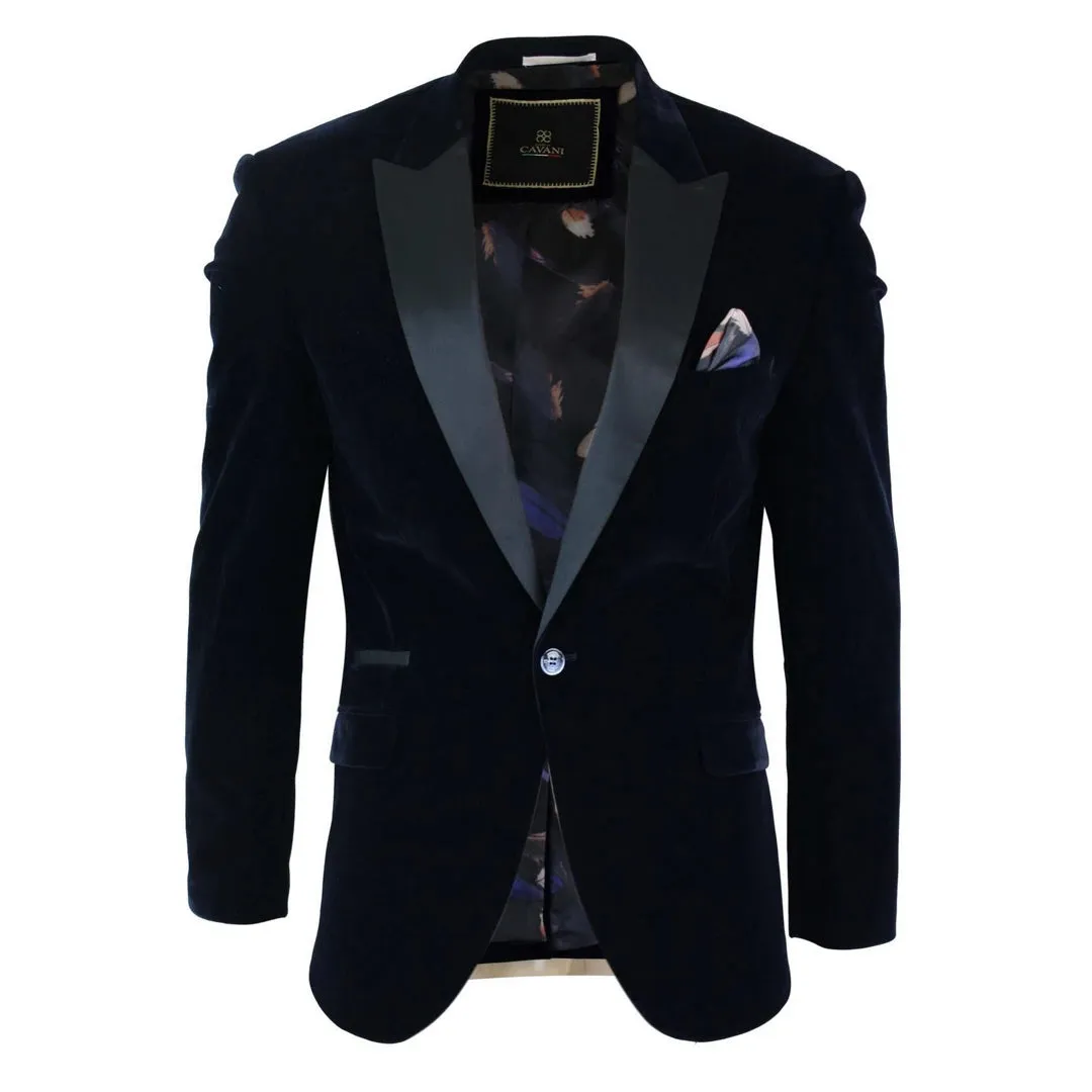 Rosa - Men's Soft Velvet Black Navy 1 Button Dinner Jacket Tuxedo Blazer Fit