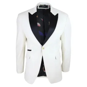 Rosa - Men's Soft Velvet Ivory Cream 1 Button Dinner Jacket Tuxedo Blazer Fit