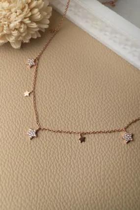 Shining Stars Charm Rose Gold Plated Sterling Silver Delicate Necklace