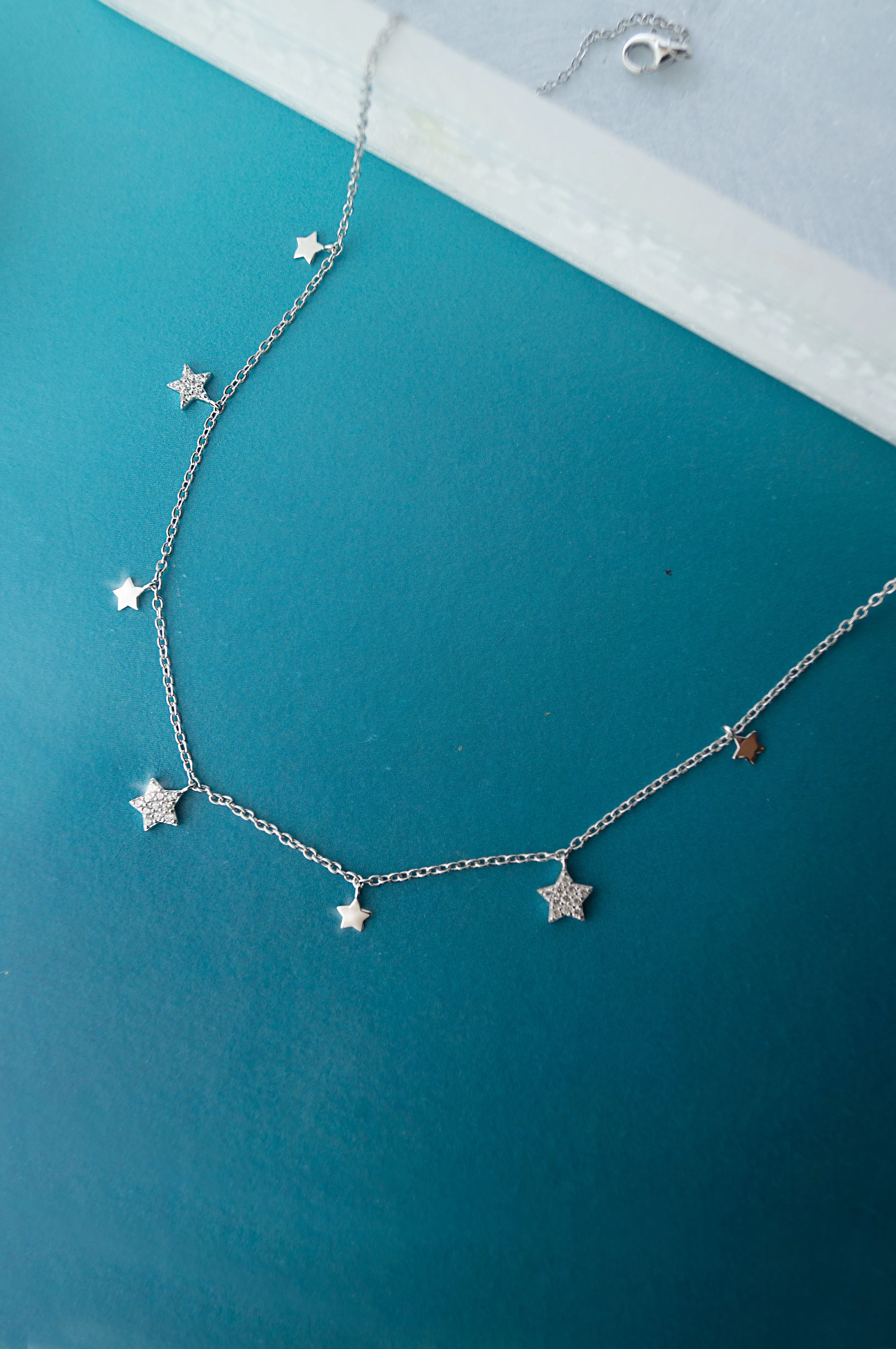 Shining Stars Charm Rose Gold Plated Sterling Silver Delicate Necklace