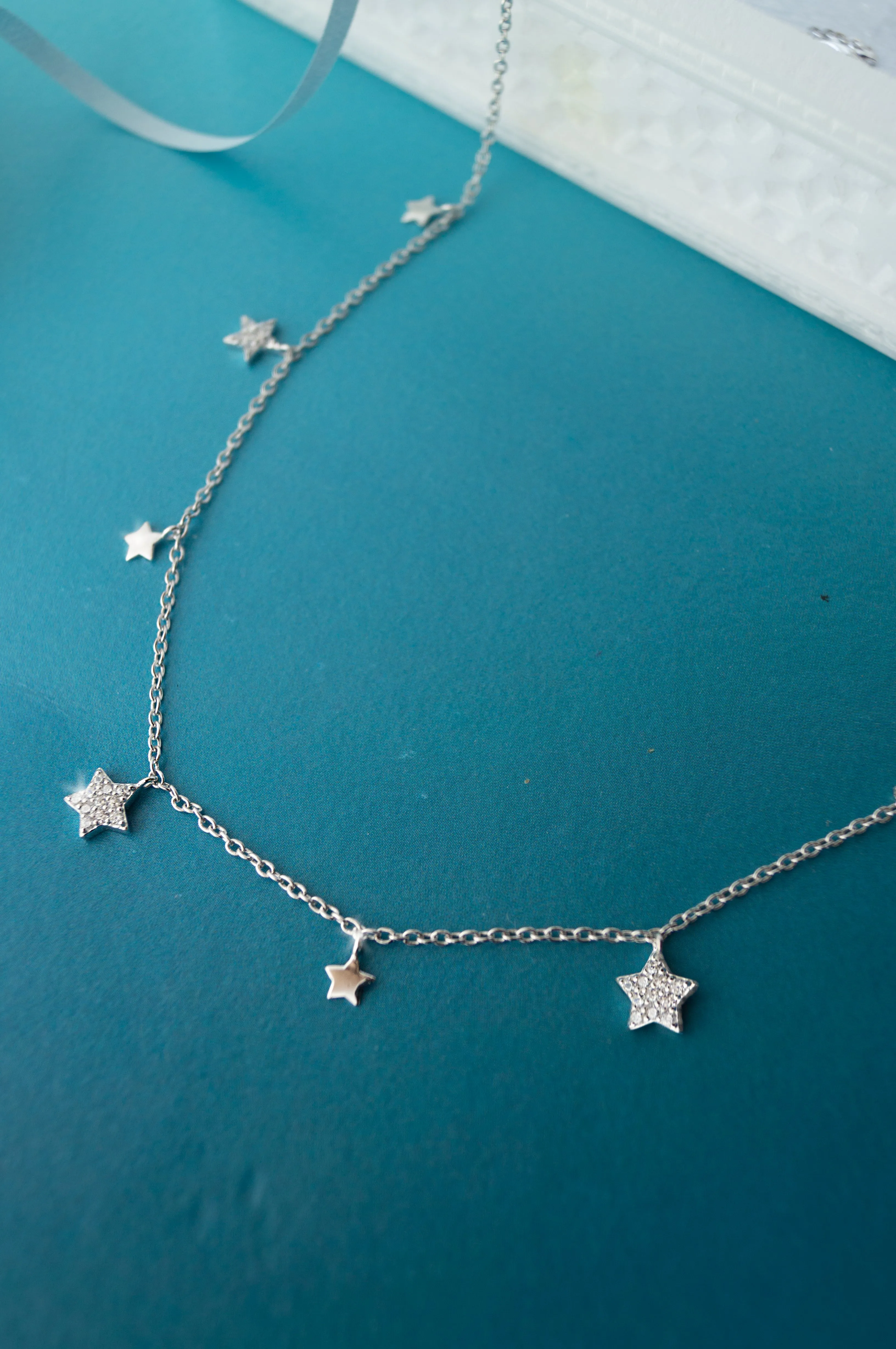 Shining Stars Charm Rose Gold Plated Sterling Silver Delicate Necklace