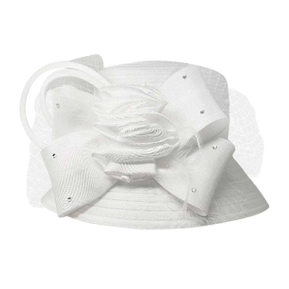 Studded Bow Flower Mesh Dressy Hat