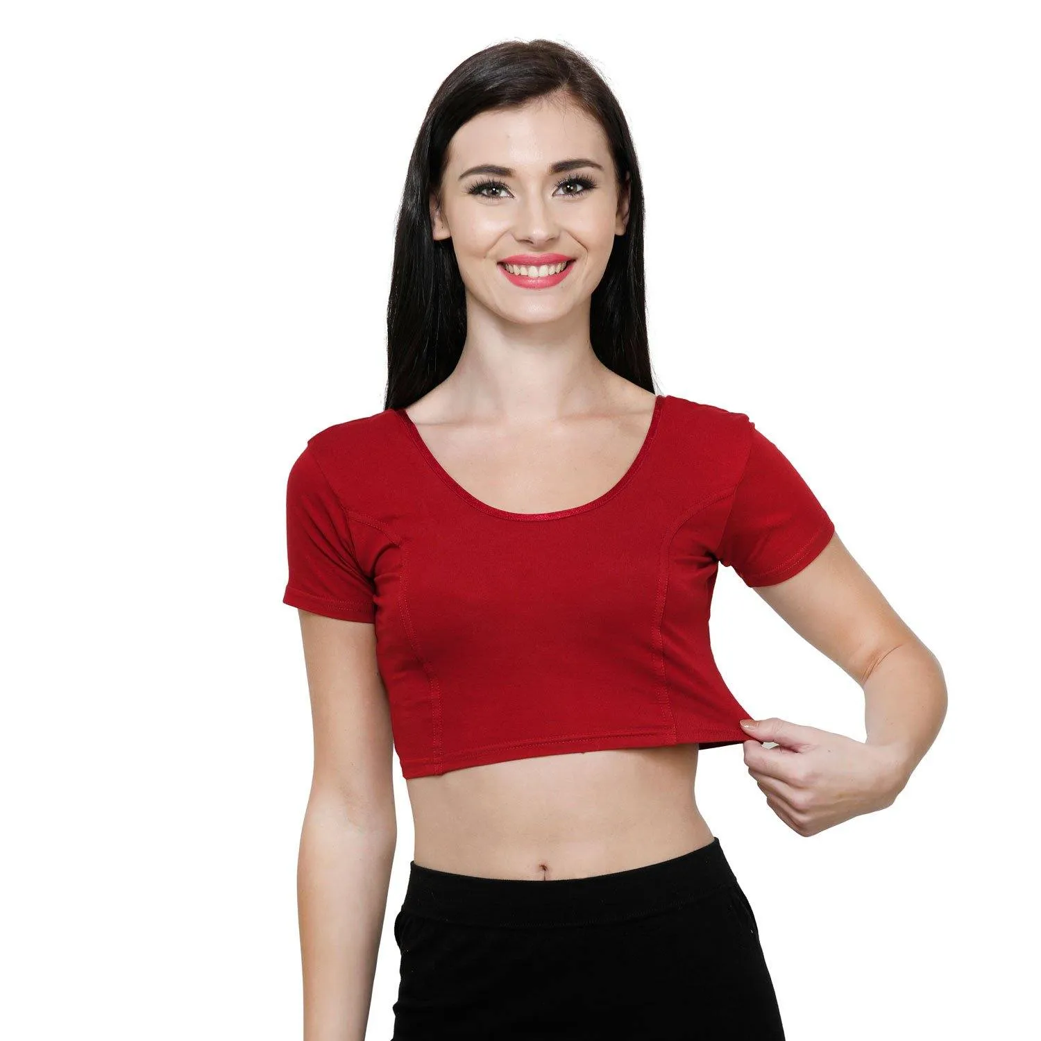 Vami Women's Cotton Stretchable Readymade Blouses -True Red