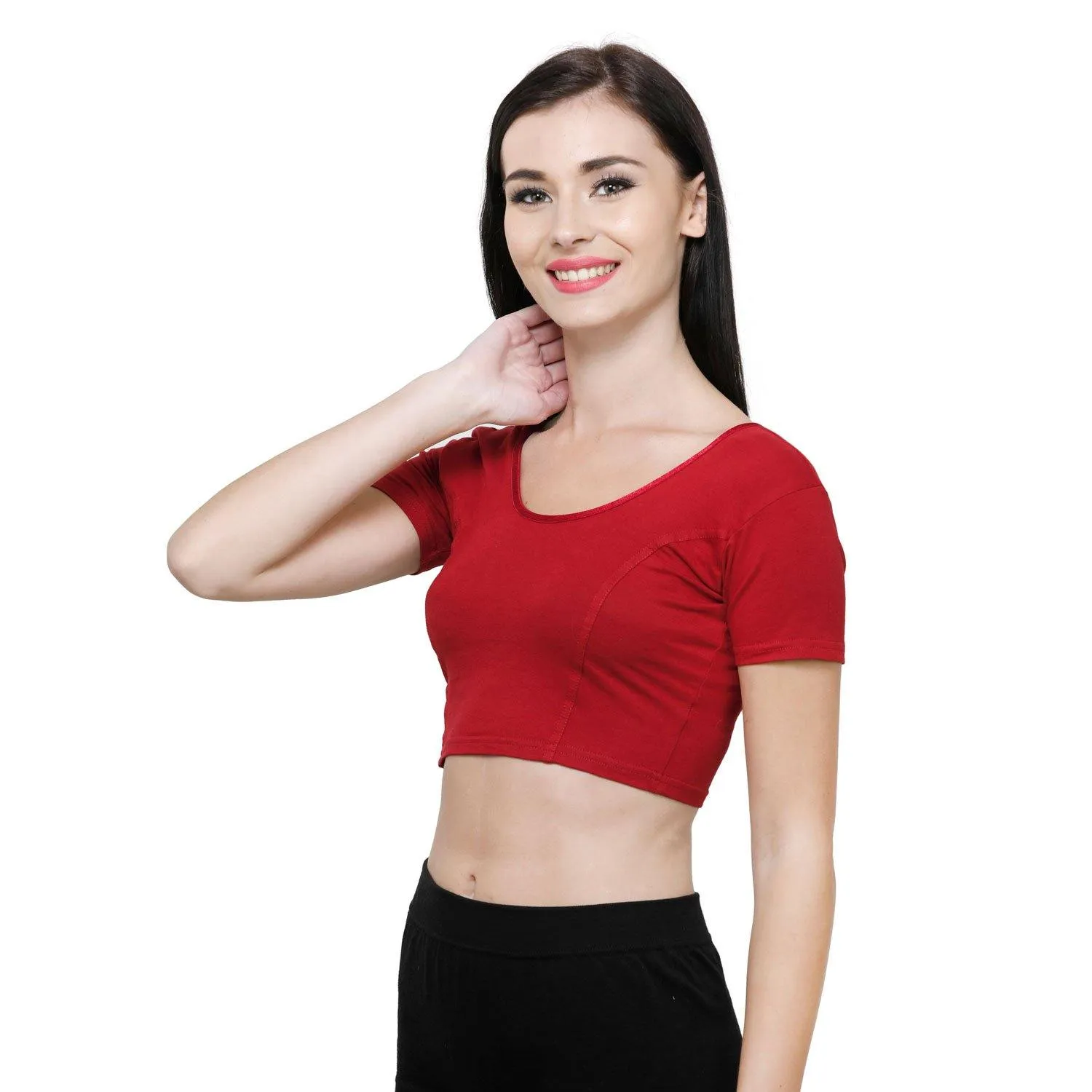 Vami Women's Cotton Stretchable Readymade Blouses -True Red