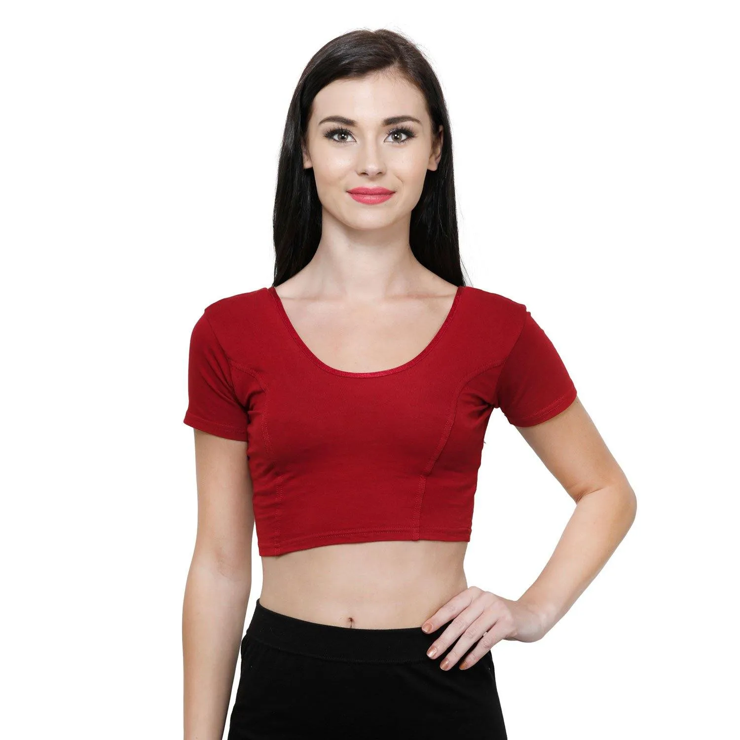 Vami Women's Cotton Stretchable Readymade Blouses -True Red