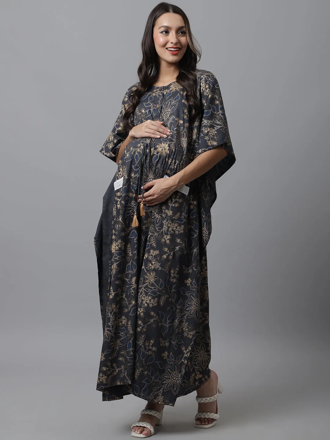 Women's Rayon Printed Maternity Kaftan With Pocket And Feeding