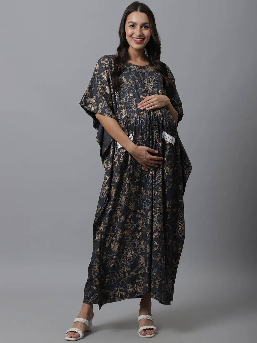 Women's Rayon Printed Maternity Kaftan With Pocket And Feeding